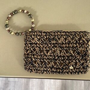 Cappelli Straworld Black and Brown Woven Wristlet Clutch